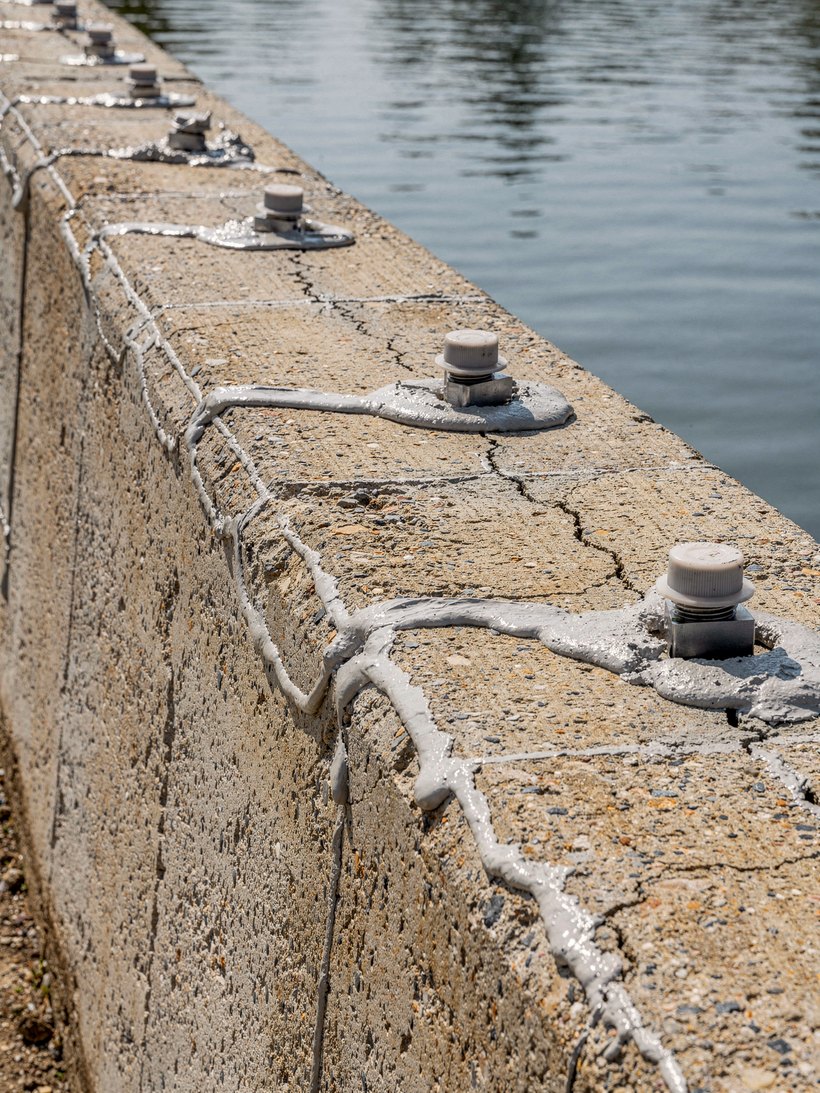Polyurethane foam injection repairing a seawall in Miami, FL